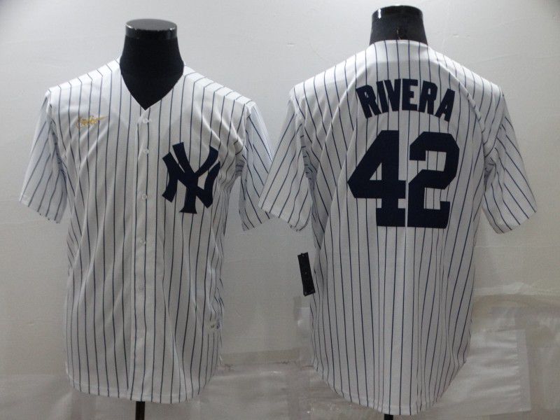 Men New York Yankees #42 Rivera White Strip Throwback Game 2022 Nike MLB Jersey